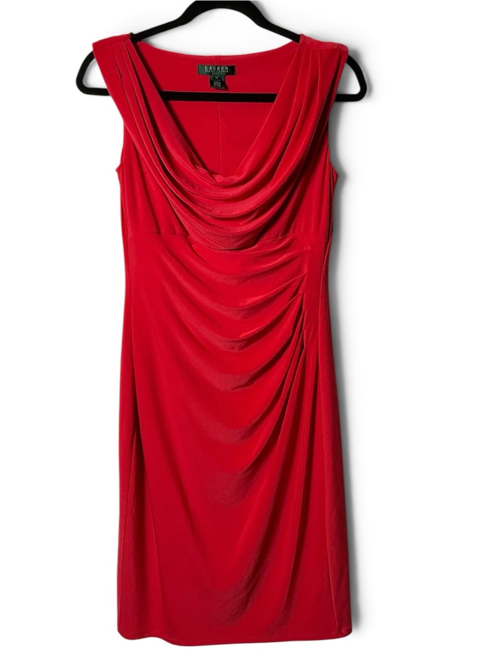 Lauren Ralph Lauren Red Draped Cowl Neck Sheath Dress Size 10